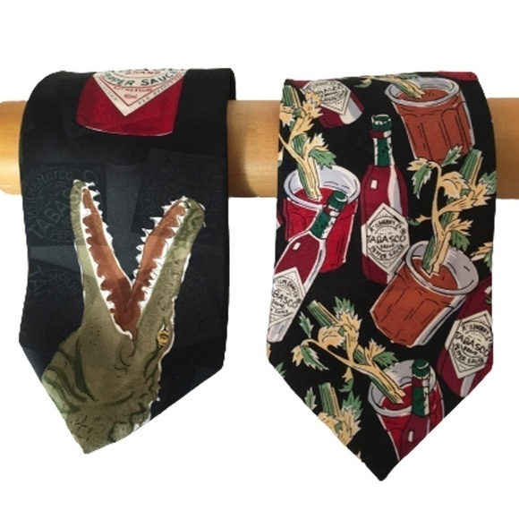 TABASCO Novelty Neckties Ties 100% Silk Made USA Lot 7 Graphic Hot Sauce Vintage - Picture 3 of 15